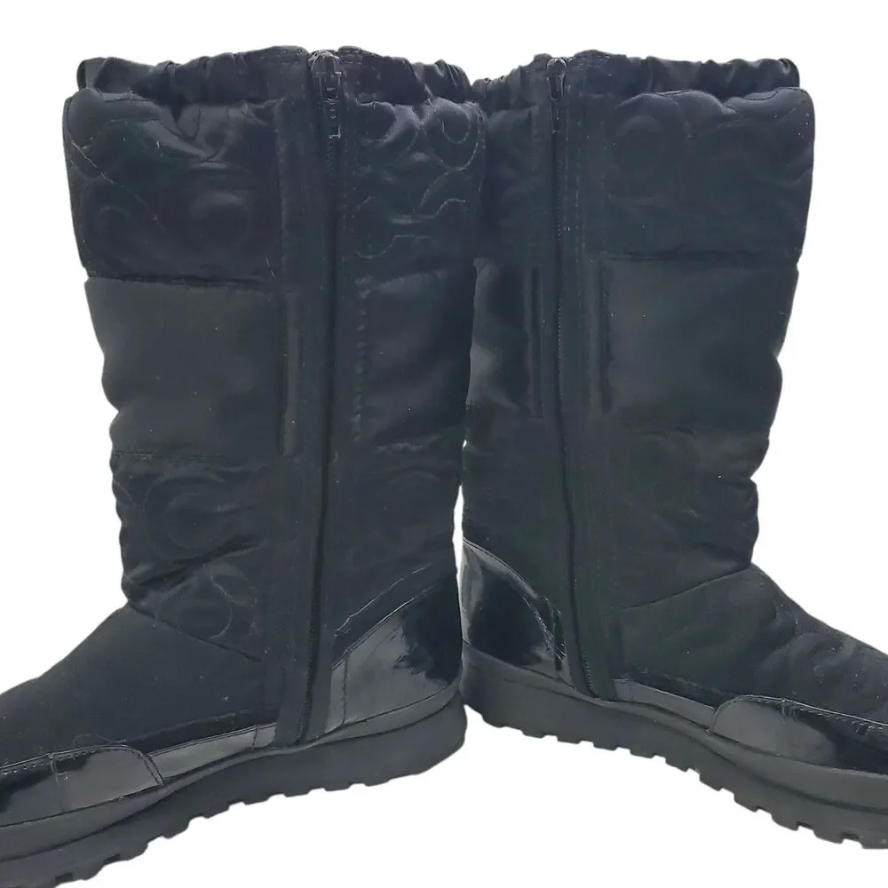 COACH Boots DREXEL Womens Size 7.5 Brown Monogram Stitch Quilted Zip Up A7274